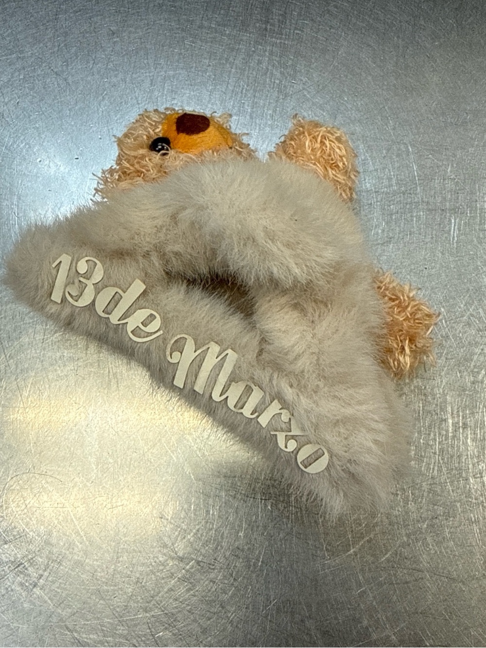 Plush Teddy Hair clip - Cream and Light Brown